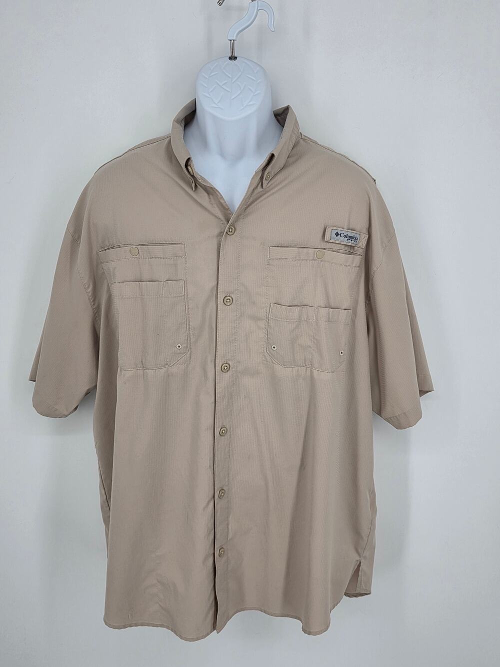 Columbia PFG Shirt XL Beige Tamiami Short Sleeve Button Up Fishing Top